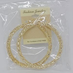 NEW Large Gold Tone Hoop Earrings Heart Cut Outs